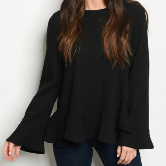 Loveriche Long Bell Sleeve Black Spandex Blouse - Picture 1 of 2